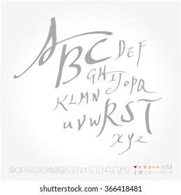 Alphabet & number / Hand drawn calligraphy - vector