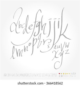 Alphabet & number / Hand drawn calligraphy - vector