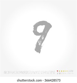 Alphabet & number / Hand drawn calligraphy - vector