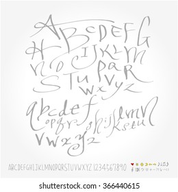 Alphabet & number / Hand drawn calligraphy - vector