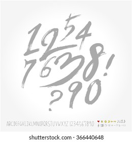 Alphabet & number / Hand drawn calligraphy - vector