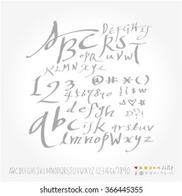 Alphabet & number / Hand drawn calligraphy - vector
