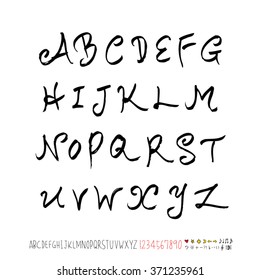 Alphabet & number / Hand drawn calligraphy - vector