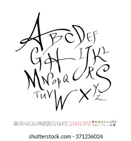 Alphabet & number / Hand drawn calligraphy - vector