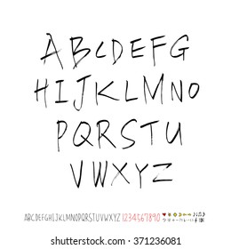 Alphabet & number / Hand drawn calligraphy - vector