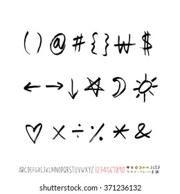 Alphabet & number / Hand drawn calligraphy - vector