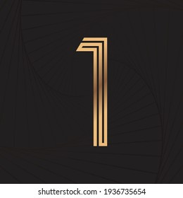 Alphabet number letter line 1. Golden line. Wave background. Luxury style. Vector illustration