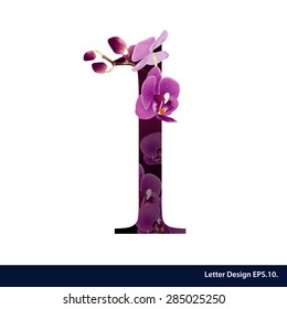 Alphabet number one with flower. Vector illustration.
