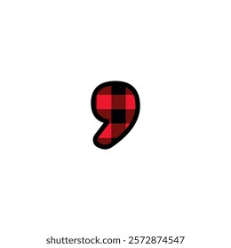 Alphabet number punctuation mark font, red lumberjack plaid pattern for Comma or Apostrophe