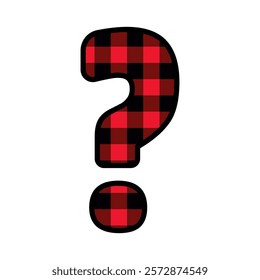 Alphabet number punctuation mark font, red lumberjack plaid pattern for Question Mark