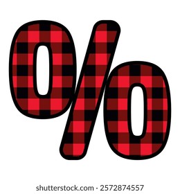 Alphabet number punctuation mark font, red lumberjack plaid pattern for percentage