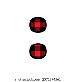 Alphabet number punctuation mark font, red lumberjack plaid pattern for Colon