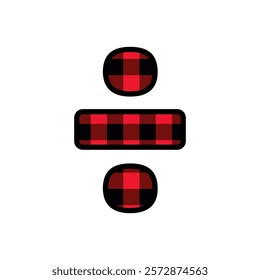 Alphabet number punctuation mark font, red lumberjack plaid pattern for division sign