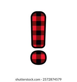 Alphabet number punctuation mark font, red lumberjack plaid pattern for Exclamation Mark