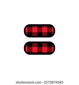 Alphabet number punctuation mark font, red lumberjack plaid pattern for equals