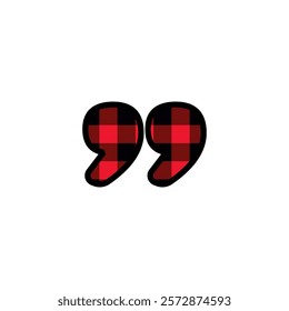 Alphabet number punctuation mark font, red lumberjack plaid pattern for Quotation Marks