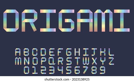 Alphabet and number with rainbow color folding paper style