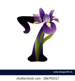 Alphabet number seven with flower. Vector illustration.