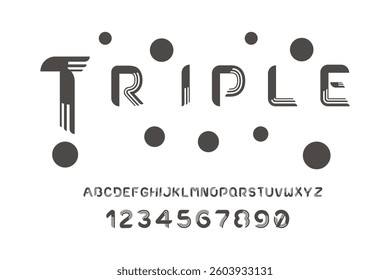 alphabet and number triple line fonts set, Typography  logo creative font.  vector illustration