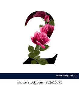 Alphabet number two with flower. Vector illustration.