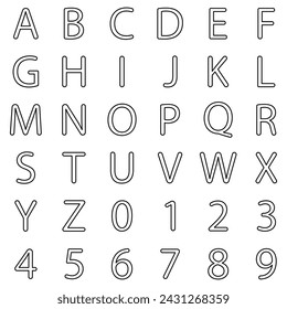 Alphabet and numbers black outline style , icon design