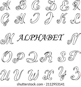 Alphabet und Zahlen: Schwarzweiweißlineare Illustration mit Buchstaben, Zahlen, römische Zahlen und Symbole, Farbbuch für Kinder und Erwachsene, Linien-Kunst, Plakate, Schachtkunst, Buntglas-Stangen