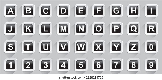 Alphabet and numbers button icon collection vector design