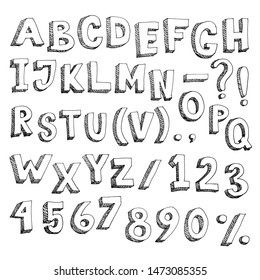 Alphabet and numbers - cartoon hand-drawn graphic type