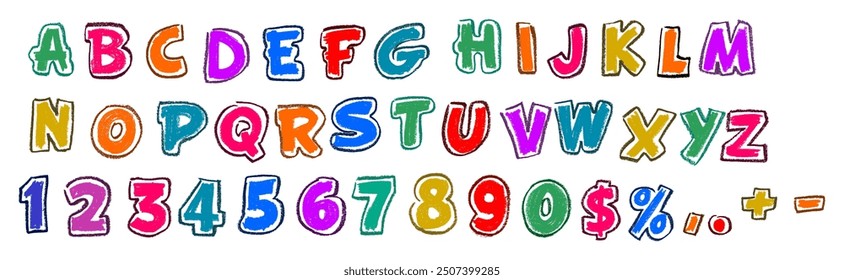 Alphabet and Numbers Colorful with Border Line Crayon Drawing Set