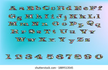 Alphabet and numbers in colorful style