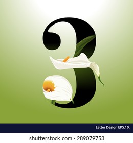 Alphabet numbers with flower. Vector illustration.