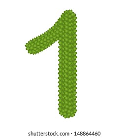 Alphabet Numbers, Four Leaf Clover with Arabic Numbers One Isolated on White Background 