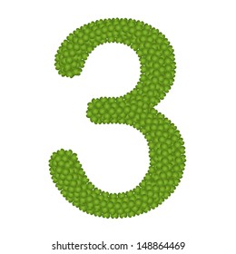 Alphabet Numbers, Four Leaf Clover with Arabic Numbers Three Isolated on White Background 