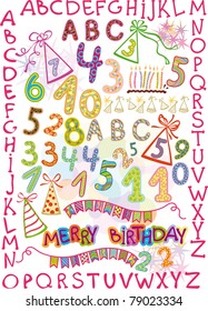 alphabet and numbers in a fun children's style. elements for a children's holiday