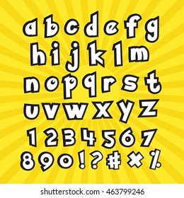 Alphabet numbers in go cartoon style on yellow. Typography element template for banners and game assets.