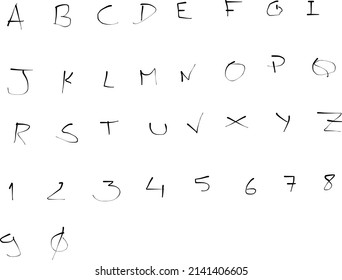 Alphabet and numbers - hand drawn in vector