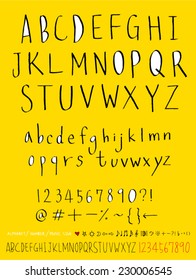 alphabet and numbers - hand drawn in vector