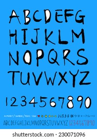 alphabet and numbers - hand drawn in vector