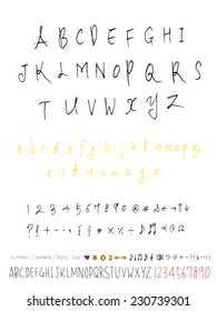 alphabet and numbers - hand drawn in vector