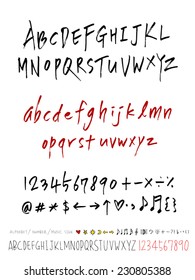 alphabet and numbers - hand drawn in vector   / Handwritten alphabet