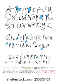 alphabet and numbers - hand drawn in vector   / Handwritten alphabet