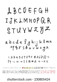 alphabet and numbers - hand drawn in vector   / Handwritten alphabet