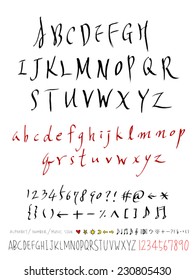 alphabet and numbers - hand drawn in vector   / Handwritten alphabet