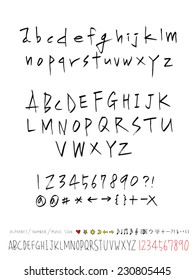 alphabet and numbers - hand drawn in vector   / Handwritten alphabet