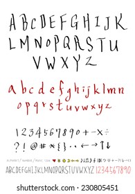 alphabet and numbers - hand drawn in vector   / Handwritten alphabet