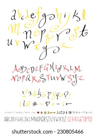 alphabet and numbers - hand drawn in vector   / Handwritten alphabet