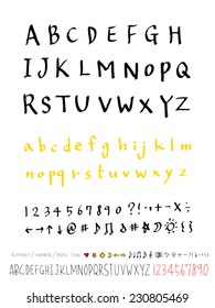 alphabet and numbers - hand drawn in vector   / Handwritten alphabet