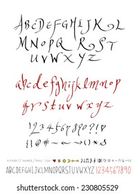 alphabet and numbers - hand drawn in vector   / Handwritten alphabet