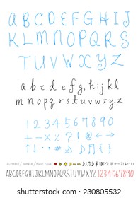 alphabet and numbers - hand drawn in vector   / Handwritten alphabet