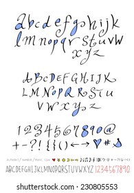 alphabet and numbers - hand drawn in vector   / Handwritten alphabet